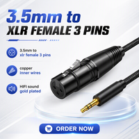 Câble audio 3,5 mm vers XLR femelle 3 broches, noir, PVC, cuivre étamé, connecteur plaqué or pour microphone et table de mixage, 1m, 2m, 3m, 5m, personnalisable