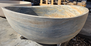 Baignoires ovales modernes sur mesure de luxe en travertin gris argenté exclusif, autoportantes pour salle de bain, villa, hôtel, maison - Product Image 5