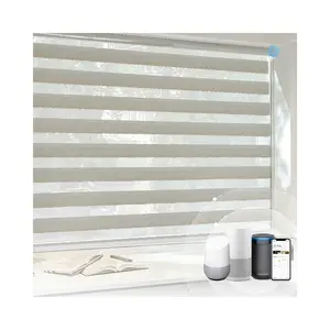 Custom Made White Grey Blackout Zebra Blind Indoor horizontal Smart Electric Battery Powered Window WIth remote
