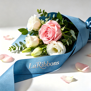 High Density Polyester Grosgrain <b>Ribbon</b> Custom Brand Printing Blue Series For Gift Bouquet Wedding Decoration - Product Image 6