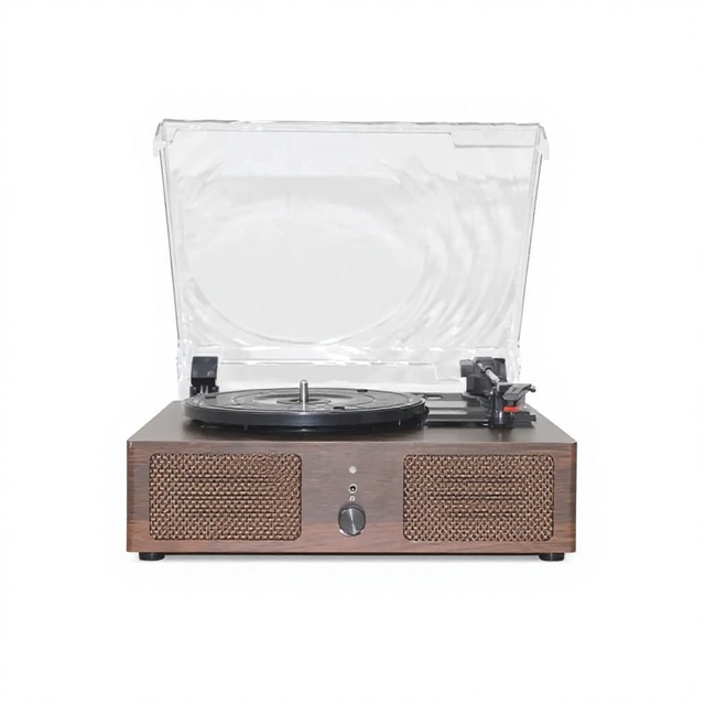 Vintage Dark Brown Walnut Wood 3-Speed Built-in Stereo Speakers Retro Home Decor **Vinyl Record Player**