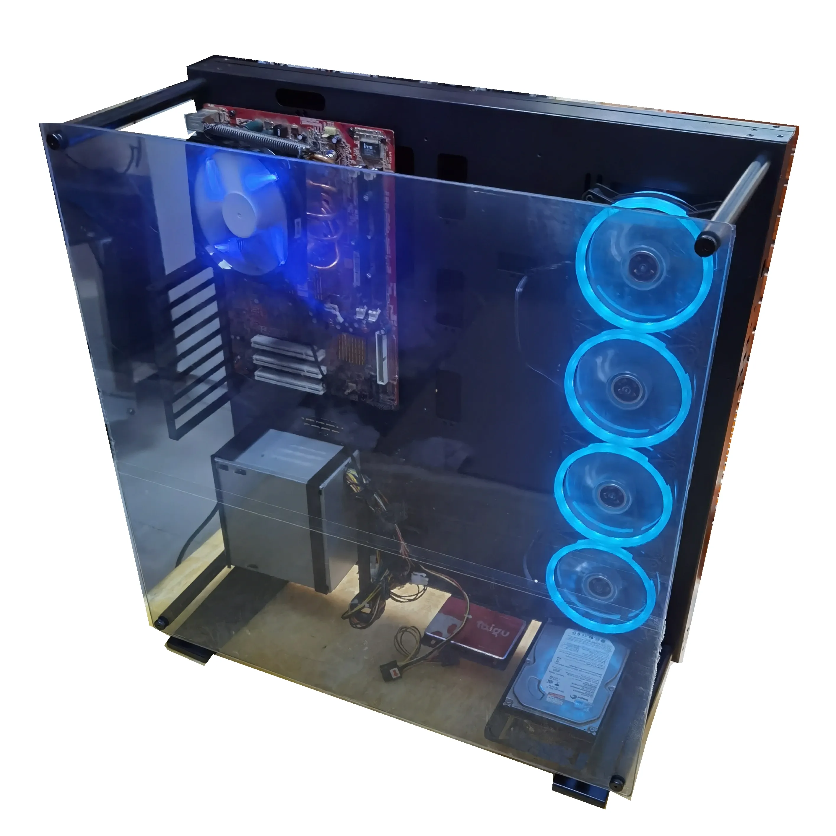 F925 Large capacity ATX middle tower desktop computer game box with 4 120mm led RGB fans and tempered glass panel