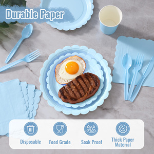 ชุดภาชนะใส่อาหารแบบใช้แล้วทิ้ง PET สีฟ้าอ่อน 350 ชิ้น สำหรับแขก 50 คน ประกอบด้วยจาน แก้ว ผ้าเช็ดปาก เป็นมิตรกับสิ่งแวดล้อม เหมาะสำหรับงานเลี้ยงฉลองเด็กอ่อน - Product Image 3