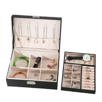 Boîte à bijoux en cuir PU à 2 étages pour femmes, organisateur de bijoux avec serrure, vente en gros