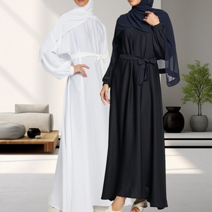 Cơ Bản Thời Trang Màu Rắn Nida Vải Đóng Abaya Maxi Dress Với Đàn Hồi Còng Cho Hồi Giáo Phụ Nữ 6673 # - Product Image 3