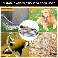 Tuyau d'arrosage métallique 25 pieds, anti-plis, léger, pour jardin extérieur, en acier inoxydable, diamètre 16 mm, connecteurs en laiton, buse 10 fonctions