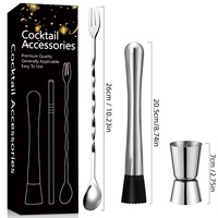 Ensemble de mélangeur à cocktails en acier inoxydable avec cuillère à mélanger, excellents outils et accessoires de mixologie pour bar