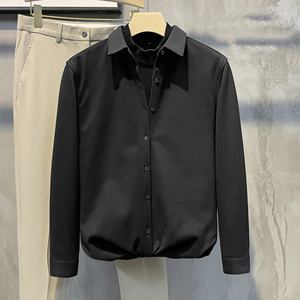 <span class=keywords><strong>Camicia</strong></span> Casual <span class=keywords><strong>Nera</strong></span> Trendy di Alta Gamma Effetto Due Pezzi per Uomini Giovani, Stile Coreano Vintage <span class=keywords><strong>Slim</strong></span>-<span class=keywords><strong>fit</strong></span> a Maniche Lunghe Autunnale con Perline, Senza Stiratura - Product Image 1