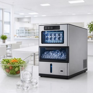 Máquina de Hielo Esférico de Lujo para el Hogar, 2 en 1, Doble, 3cm/6cm, 384/Day, Bajo Ruido (60dB), Táctil, Acero Inoxidable, Uso Doméstico y en Coche, Eficiente Energéticamente - Product Image 1