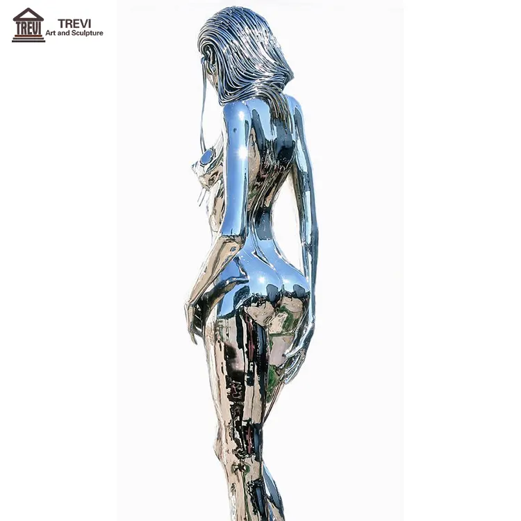 Sculpture métallique nue, acier inoxydable, Sculpture féminine nue, Art