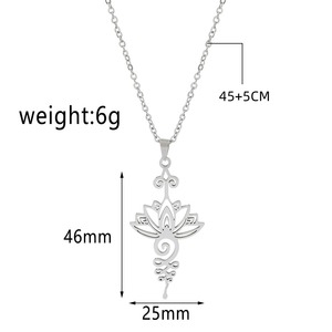 Collar con Colgante de Flor de Loto Unalome de <span class=keywords><strong>Acero</strong></span> <span class=keywords><strong>Inoxidable</strong></span> Hueco, Joyería Budista para Meditación y Yoga Espiritual, para <span class=keywords><strong>Hombre</strong></span> y Mujer, Regalo - Product Image 2