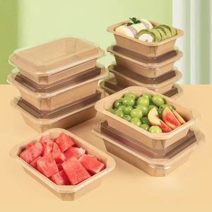 Hộp đựng thức ăn giấy kraft nhiều kích cỡ, dùng một lần, đựng cơm, salad, tráng miệng, mang đi, hình vuông, hình bát giác, có nắp - Product Image 5