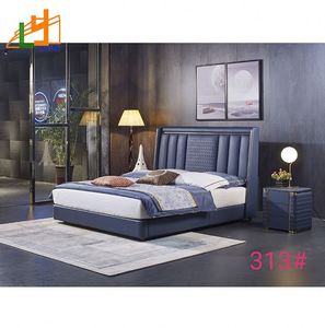 Muebles de dormitorio nórdicos sencillos y modernos, cama doble de cuero auténtico, de lujo - Product Image 4