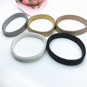Commercio all'ingrosso argento oro rosa nero uomo donna bracciale in acciaio inossidabile elastico fatto a mano maglia elasticizzata bracciale - Product Image 2