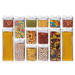 14 Pcs Gói Kín Vuông Rõ Ràng Nhà Bếp <span class=keywords><strong>PS</strong></span> Nhựa Thực Phẩm Lưu Trữ Jar Set Phòng Ăn Tổ Chức Hộp - Product Image 1