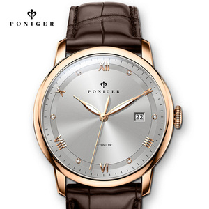 PONIGER – montre mécanique automatique avec strass pour hommes, marque de luxe suisse, étanche, aiguilles lumineuses, cristal saphir P917 - Product Image 1