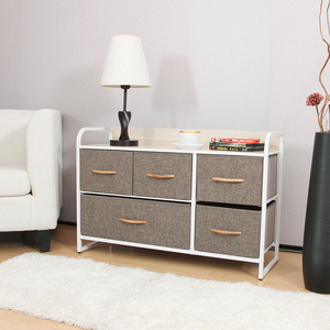 <span class=keywords><strong>Commode</strong></span> à <span class=keywords><strong>5</strong></span> <span class=keywords><strong>tiroirs</strong></span> en tissu avec cadre métallique, style classique, rangement domestique, gain de place - Product Image 3
