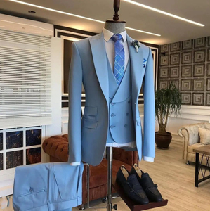 NAYIJI 2023 Gran Venta Trajes de Boda para Hombre de Alta Gama, Corte Entallado, Diseño a Cuadros <span class=keywords><strong>Azul</strong></span> <span class=keywords><strong>Claro</strong></span>, Ropa Masculina, Nuevo Modelo para Novios - Product Image 3