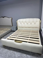 Lit de rangement en cuir souple de luxe, style princesse de dessin animé, minimaliste, français, pour la vente en gros