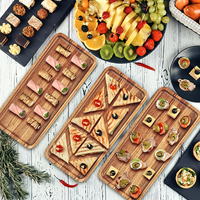 Plateaux de service en bois, lot de 8, assiettes en bois, plateau à pizza pour desserts, collations, pain, fruits, apéritifs, plats, assiettes en bois, plateau à pizza, nourriture