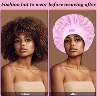 Gorro de Satén Personalizado al por Mayor para Mujer, Gorro para Dormir, Banda Ancha Ajustable, Suave, para Cabello Rizado, Playa, Deportes al Aire Libre, con Logotipo