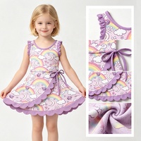 Robe enveloppante sans manches pour enfants filles, imprimé champignon arc-en-ciel, ourlet festonné à volants, vêtements de vacances doux et légers