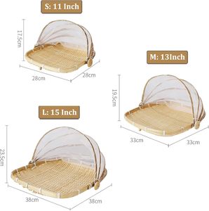 ตะกร้าไม้ไผ่สำหรับเสิร์ฟอาหาร 3 ชิ้น พร้อมฝาปิดตาข่ายแข็งแรง พร้อมตัวล็อคแบบหัวเข็มขัด ขนาด S/<span class=keywords><strong>M</strong></span>/L สำหรับใช้ภายใน/ภายนอกอาคาร - Product Image 3