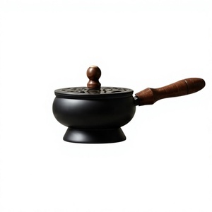 Handmade Metal Iron <b>Incense</b> <b>Cone</b> Holder Pan Burner Wooden Handle Cutout Lid Ash Catcher - Product Image 1
