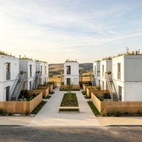 Complexe d'appartements modulaires préfabriqués en conteneurs blancs à deux étages avec toit vert pour communauté résidentielle