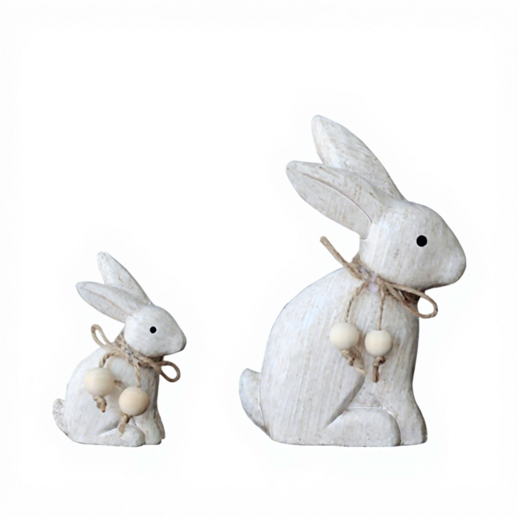 bois antique, corde de jute, perles en bois