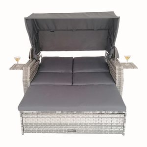 Loisirs plein air rotin <span class=keywords><strong>Double</strong></span> <span class=keywords><strong>lit</strong></span> solaire rotin Chaise salon <span class=keywords><strong>jardin</strong></span> piscine auvent <span class=keywords><strong>lit</strong></span> canapé-<span class=keywords><strong>lit</strong></span> avec tabouret banc - Product Image 3