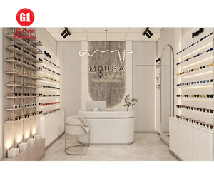 ร้านแว่นตาแบบกำหนดเองได้ |   อุปกรณ์ตกแต่งร้านแว่นตาสมัยใหม่และชั้นวางแว่นกันแดดไม้ติดผนัง - Product Image 5