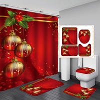 Ensemble de 4 pièces de couvre-siège de toilette imperméable de haute qualité personnalisé avec un thème de Noël Père Noël, tapis antidérapant, rideau de douche