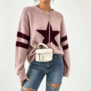 <span class=keywords><strong>Pull</strong></span>-over pour femme en tricot jacquard à étoiles à cinq branches, style européen et américain, respirant ; <span class=keywords><strong>Pull</strong></span>-over ample à col rond pour l'automne/hiver - Product Image 3