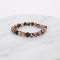 Bracelet en perles de rhodonite, pierre naturelle, minimaliste, à porter au quotidien, unisexe
