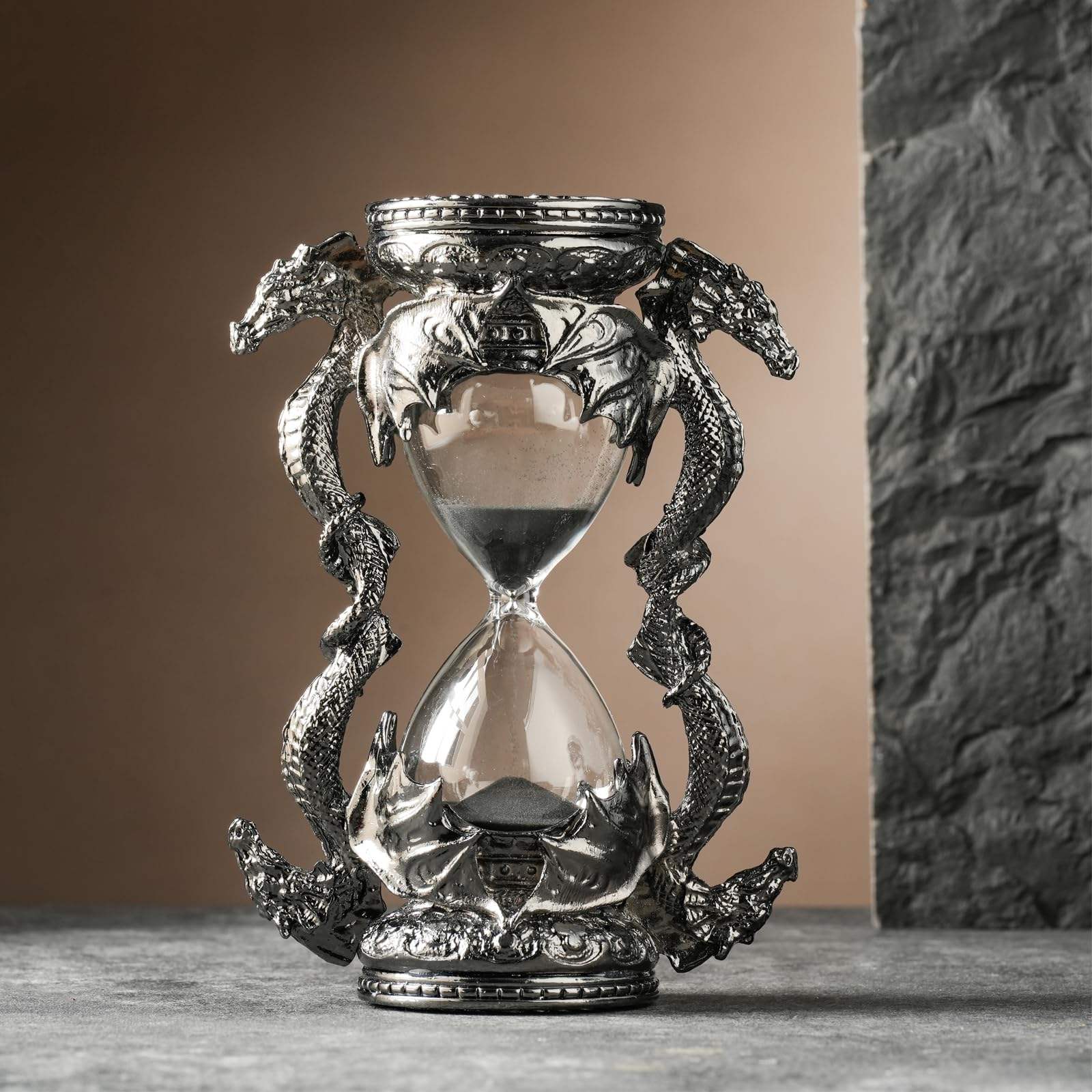 XinZhiRun Gothic Dragon Hourglass 6in 15min, Black Fantasy Sand Timer Vintage Desk Decor Statue Gift