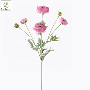 Nuovo Arrivo in Offerta Speciale <span class=keywords><strong>Ranuncolo</strong></span> di Seta a 6 Boccioli con Stelo Floccato Rosa Tè Chiaro Artificiale - Product Image 6