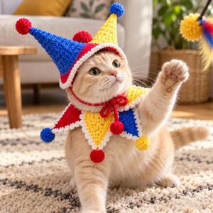 Ensemble chapeau et écharpe pour animaux de compagnie en crochet fait main, coton coloré, accessoire pour chat et chien, motif personnalisable - Product Image 5