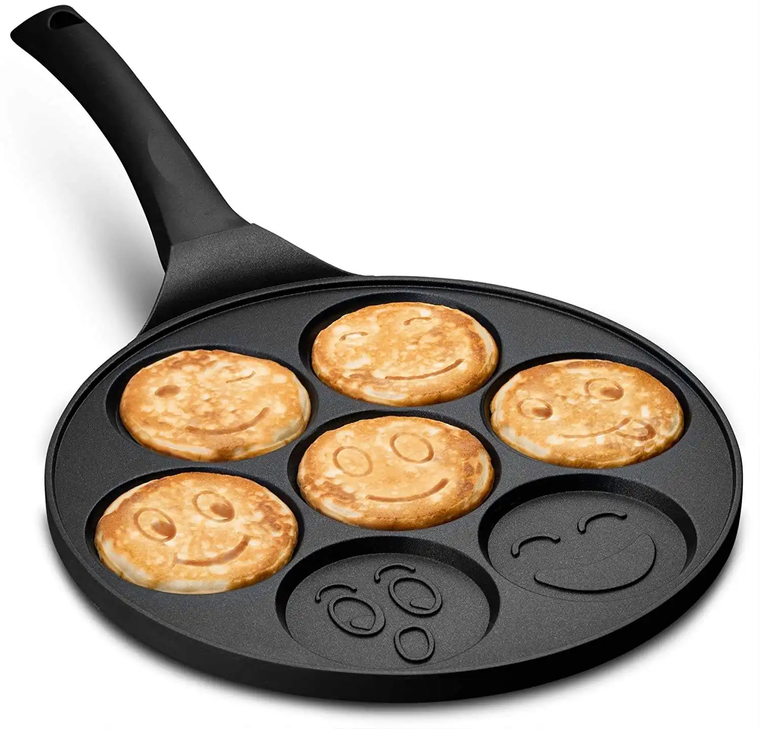 7 holes 27CM Non-stick Pancake Waffle Blinis Maker Frying Pan with Handle Smiley Face Mini Die Cast Non-stick Frying Pan