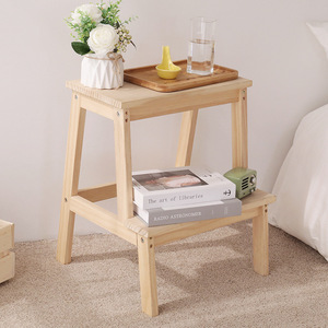 Solid Wood Double Layer Step <b>Stool</b> Storage Side <b>Table</b> Minimalist Design Living Room Bedroom Furniture - Product Image 2