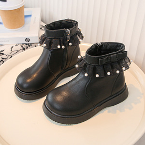 <span class=keywords><strong>Stivaletti</strong></span> da <span class=keywords><strong>bambina</strong></span> 2025 Nuovi Invernali con Perle, Stile Principessa Britannica, in Velluto e Pelle, con Cerniera Laterale e Suola in <span class=keywords><strong>Gomma</strong></span> - Product Image 4