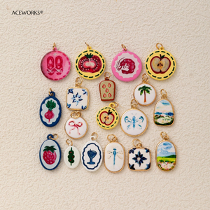 The Painted Leisure | 18K Gold Plated Brass Enamel Vintage Charms for DIY Jewelry Making | Coastal, Garden & Seafood Pendants - Product Image 2