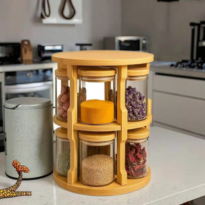 Giá để gia vị xoay 2 tầng bằng tre cao cấp, chất lượng cao, có khay đựng gia vị - Product Image 3