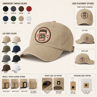 Casquette Dad Cap en coton lavé à calotte souple, avec broderie plate motif Café, pour commande en gros, emballage de détail pour les acheteurs de cadeaux de boulangerie, avec étiquette personnalisée