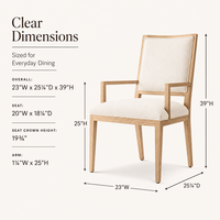 Fauteuil de salle à manger contemporain et moderne français, rembourré, avec dossier carré, structure en chêne blanc américain massif pour une salle à manger élégante