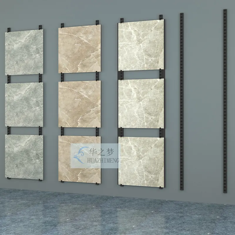 Adjustable Punching Hole Ceramic Tile Stone Displays Rack Wood Floor Mosaic Slate Metal Display Stand Racks With Hooks
