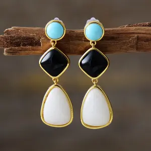 Retro Unique Moonstones Energy Balance Statement Minimalist Stud Earrings Jewellery Accessories