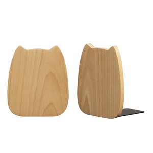 Wood <strong>Bookends</strong> for Shelves <strong>Cute</strong> Book Stopper Beech Book Holder Book Ends for Home Office Desk Decor - Product Image 2