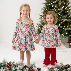 Sibling Baby Girls Green <b>Red</b> Checked Bows Holly Tunic Ruffle <b>Dresses</b> <b>Christmas</b> Clothes Set - Product Image 1