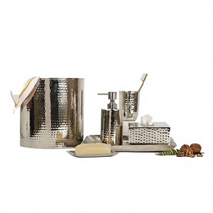 Hammered Stainless Steel 5 Pcs <b>Bathroom</b> <b>Accessories</b> <b>Set</b> With Soap Dish Soap Dispenser Brush Holder Tissue Holder for <b>Bathroom</b> - Product Image 1